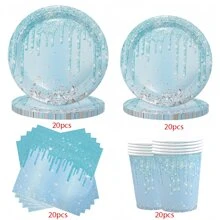 10pcs Light Blue Birthday Party Supplies Light Blue And Silver Diamond Paper Plates Paper Cups And Napkins Tableware Kit For Glitter Blue Theme Birthday Party Gender Reveal Wedding Party Decoration - Multicolor - View 13