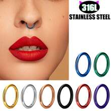 1 pièce Boucle d'oreille circulaire fermée simple non percée, unisexe, en titane G23 hypoallergénique/acier inoxydable 316L, multi-usage pour les oreilles, le nez, les lèvres