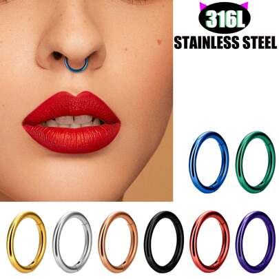1 pieza Pendiente cerrado simple sin perforación unisex, hipoalergénico de titanio G23/acero inoxidable 316L, de uso múltiple para oreja, nariz y perforación de labios