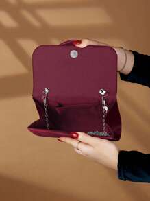 REMANLAND 玫瑰花造型女士晚宴手拿包，缎面手提包，适合婚礼、派对等场合，创意礼品 - 酒紅色 - 查看 6