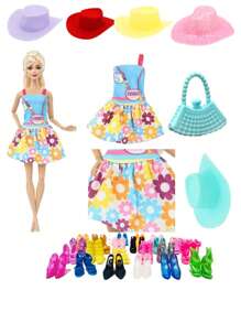 Doll Dress Up Wardrobe Doll Fashion Daily Dress Suitable For Dating, Afternoon Activities, Etc. Includes Accessories: 1 Pair Shoes, 1 Hat, 1 Bag, 1 Outfit (Doll Not Included)