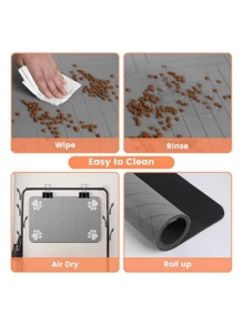 1 pieza Estera absorbente y antifugas para alimentación de perros y gatos con diseño de espiguilla y huella, de secado rápido y fácil de limpiar, ideal como regalo para amantes de perros y gatos, en color negro