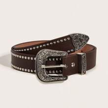 1 Peça Cinto de Couro PU Liso de Estilo Casual Retrô Fofo e Urbano Vintage Estilo Ocidental com Rebite, Adequado para Todas as Estações, Verão, Escola