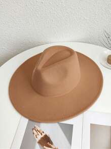 1 pieza Sombrero de bolos de unicolor, estilo retro bohemio casual de palacio, nuevo estilo europeo y americano de verano, sombrero fedora de fieltro de lana unisex de talla grande para viajes al aire libre, sombrero de moda apto para uso diario, calle, campamento