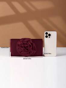 REMANLAND 玫瑰花造型女士晚宴手拿包，缎面手提包，适合婚礼、派对等场合，创意礼品 - 酒紅色 - 查看 5