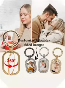 1 Customized Double-Sided Photo Keychain, DIY Sublimation Heat Transfer Image, Single-Sided Diamond Inlaid Rotating Double-Sided Rectangular Buckle Function Keychain, Special Gift Style, Suitable For Party Gifts, Mother Gifts Or Various Holiday Gifts