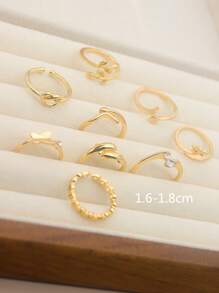 9 Pcs Adjustable Foot Ring Set Snake Butterfly Dragonfly Dolphin Heart Leaf Etc Shape Foot Ring Set For Women Girls - Yellow Gold - View 4