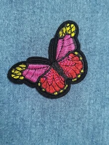 性感风格蝴蝶刺绣和印花弹力优雅休闲音乐节度假紧身牛仔裤女款 - 藍色 - 查看 11