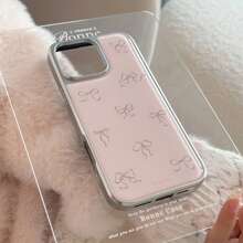1 pieza Carcasa de lujo de resina con borde de plata platead o y lazo coreano GUCADI, compatible con series compatible con iPhone 16/15/14/13