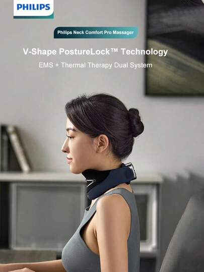 PHILIPS Philips PM3306 Shiatsu Neck Massager - 4 Modes, 12 Intensity Levels, EMS Electric Pulse, Heat Therapy Dual System, Wireless And Lightweight, Suitable For Relieving Shoulder/Back Pain Portable Suitable For Office, Home, Travel Use