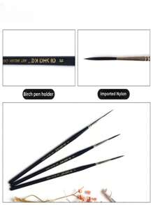3pcs Long Hair Hook Handle Artist Paint Brush Set, Suitable For Oil, Acrylic Or Watercolor Painting, Easy To Create Smooth Lines And Fine Details (Black), Back To School Supplies - Black - View 4