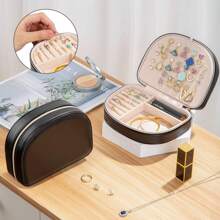 Joyero Portable, Estuche Organizador de Viaje para Joyas Aretes Anillos Collares Guarda Joyería para Mujer Mamá Novia Esposa - Plateado - Ver 5