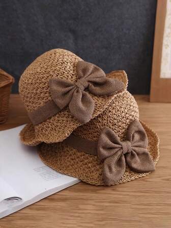 优雅的法式女式太阳帽 - 手工编织亚麻渔夫帽，配有复古荷叶边帽檐和蝴蝶结，透气、可折叠的旅行沙滩帽，无羽毛，有弹性，可清洗