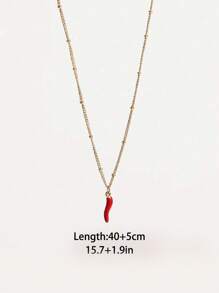 1pc Vintage 18K Gold Plated Stainless Steel Bead Chain With Red Chilli Pendant, Decoration Necklace Suitable For Ladies' Daily And Wedding Wear, Gift - Chili - View 5