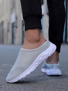 情侣鞋尺码36-45，男士网眼透气洞洞一脚蹬凉鞋，防滑休闲灰色鞋，包头拖鞋，轻便软底，日常居家/办公室休闲鞋，男士一脚蹬