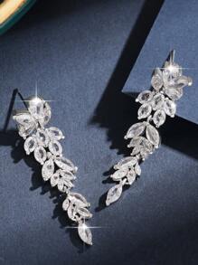 1pair Elegant Leaf Flower CZ Women Long Wedding Earrings With AAA Cubic Zirconia Dangle Earrings Jewelry - Silver - View 8