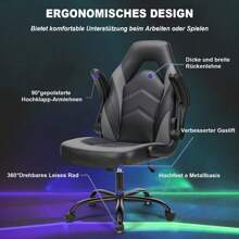 Sedia da gioco - Sedia da gioco ergonomica, sedia da gioco girevole regolabile in pelle PU con braccioli pieghevoli, adatta per casa, ufficio, ecc.