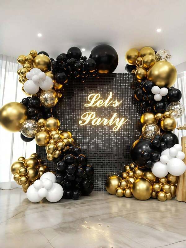 Black And Gold Balloon Arch Set, 112 Black And Gold Balloon Arch Wreath Sets With Black, Gold, And White Balloon Wreath, Suitable For Men's Birthday Party Decoration, Graduation Ceremony, Wedding, New Year, Anniversary, Retirement Summer Gifts Beach Back To School School Supplies Room Decor