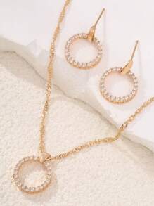 3 Stücke luxuriöses & elegantes Kupfer Kubikzirkonia Creolen und Halsketten Set für Frauen, geeignet für Alltag, Dates, Partys (Verpackung nicht enthalten)