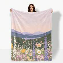 Purple Floral And Yellow Mountain Landscape Digital Printing Blanket For Home Decor And Thoughtful Gift For Nature Enthusiasts And Adults - Nhiều màu - Xem 3