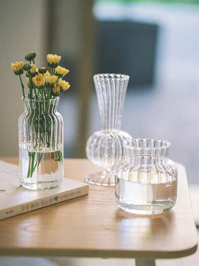 1pc Gestreepte Glass Vase, Minimalist Transparent Mini Vase Flower Bud Home Tabletop Bloemen Arrangement ation Room view 5