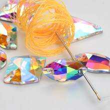 Cristales de Rhinestone de vidrio AB de forma redonda, triangular, cuadrada y de hoja AAAAA para coser en ropa, decoración del hogar, bodas y manualidades DIY - Gemas brillantes listas para fiestas, aniversarios y regalos
