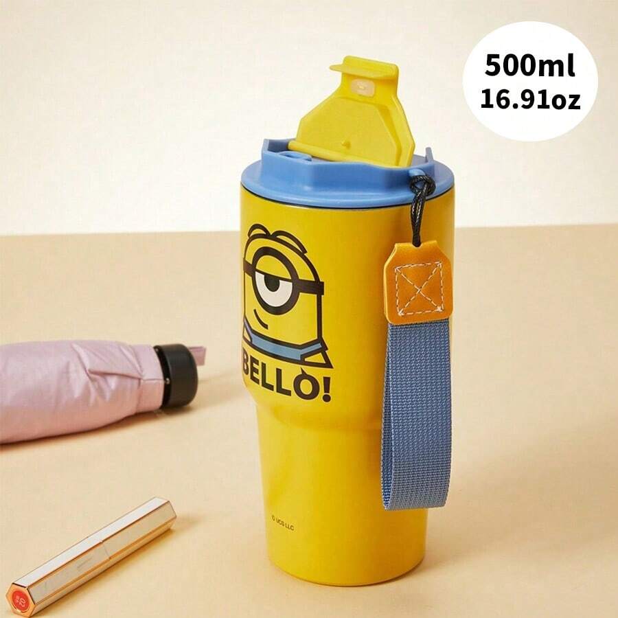 Miniso 小黄人系列 500 毫升/16.91 盎司不锈钢保温杯，防漏设计，适合户外活动或办公室使用（1 件）