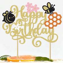 1 pieza Decoración para pastel Abeja feliz Día de la Torta Tóper de abeja feliz Decoración para pastel de fiesta de cumpleaños con temática de abeja Suministros de decoración para fiestas de cumpleaños - Multicolor - Ver 9