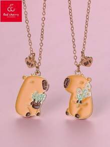 2pcs Girls' Multi-Color Zinc Alloy Oil Drop Magnetism Floral Decor Necklace Set, Suitable For Girls To Wear When Traveling And Taking Photos - Multicolor - View 1