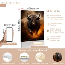 1 pieza Arte moderno de pared en lienzo - Impresión de un toro furioso blanco, póster decorativo, material de lienzo de alta calidad, con o sin marco, decoración de dormitorio universitario, apartamento, regalos para decoración de pared en hotel, hogar, sala de estar, dormitorio, baño y oficina