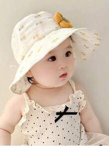 1pc Baby Sun Hat, Girls' Large Brim Sweet Sunscreen Cap, Summer Children Sun Protection Hat