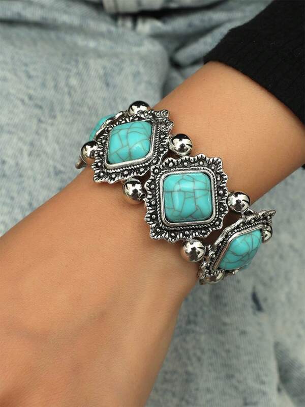 سوار معصم بخرز فيروزي بطراز بوهيمي، بسيط وعملي متعدد الاستخدامات قطعة واحدة