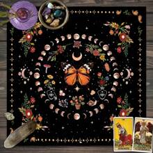 1pc Wild Flower Garden Fabric, Tree Of Life Tarot Altar Cloth, Tarot Tablecloth, Witchcraft Decor, Astrology Oracle Card Mat, Used For Tarot Reading Room Decoration