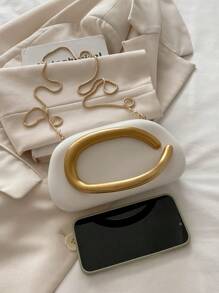 1 peça (7,4 pol. x 3,9 pol. x 2,3 pol.) Material PU, bolsa clutch moderna de alta qualidade com alça de ombro de corrente, detalhes decorativos em metal, estilo exclusivo e personalizado, decoração com alça superior, bolsa transversal para uso diário, festas/eventos formais, design vintage elegante, bolsa feminina para noite (pequena diferença de cor devido à variação do lote) (branco puro, não bege)