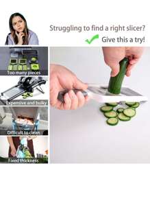 多功能手持式曼陀林切片机 - 不锈钢刀片，3 种厚度设置，安全食品握把和防滑手柄，易于使用和清洁，非常适合切片水果和蔬菜 - 彩色 - 查看 7