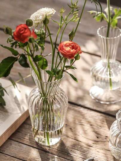 1pc Gestreepte Glass Vase, Minimalist Transparent Mini Vase Flower Bud Home Tabletop Bloemen Arrangement ation Room view 9