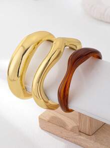 3 件套女士袖口手镯套装树脂粗手镯叠戴臂环首饰适合日常佩戴 - 彩色 - 查看 2