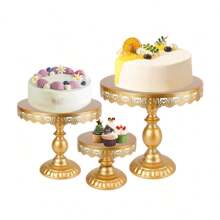 1pcsRound Golden Cake Stand, Elegant Lace Decorated Dessert Tray, Suitable For Weddings, Birthdays, Parties, Celebrations, Cake Display Stands