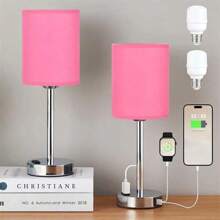 Bedroom Touch Desk Lamp - High Bedside Table Lamp With USB-C USB-A Charging Port White -3-Channel Dimmable Control Small Lamp, Suitable For Office, Dormitory, Living Room, Reading