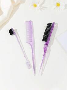 3/4PCS/Set Loose Powder Tapered Brush, Dual-Ended Edge Controlling Brush And Fluffy Powder Shape Brush Kit - Purple - View 3