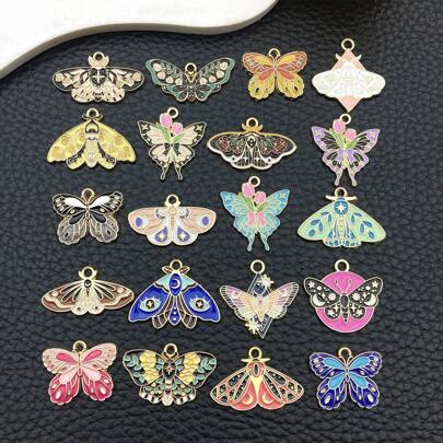1 Packung Emaille Schmetterling und Motte Insektenanhänger, DIY vergoldete Anhänger für die Schmuckherstellung, Legierungs-Handyketten, Halloween-Halskette, Handwerkszubehör und  Fundstücke