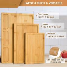 Bamboo Cutting Boards For Kitchen, (Set Of 3) Kitchen Chopping Board With 3 Built-In Compartments And Juice Groove Heavy Duty Serving Tray Wood Butcher Block And Wooden Carving Board, Kikcoin