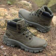 New Military Green Outdoor Hiking Shoes For Men, Fashion Versatile Men's Casual Comfortable Walking Shoes, Lightweight Durable Men's Outdoor Mid-Top Trekking Shoes, Holiday City Outskirts Camping Men's Trekking Shoes, Protective Foot Safety Men's Outdoor Off-Road Adventure Shoes - Army Green - View 5