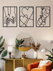 1 conjunto de arte de parede minimalista em metal, decoração de parede de metal com beijo de mão para o Dia dos Namorados, decoração de parede estética moderna para pendurar em casa, presentes de aniversário de verão, casamento, praia, volta às aulas, materiais escolares, decoração de quarto - Preto - Ver 6