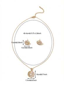 1 Set French Elegant Hollow Copper & Zirconia Stone Pendant Earrings Necklace Jewelry Set, Suitable For Women's Daily Wear, Holiday Gift