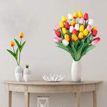 1/5/10/30PCS PU Artificial Tulip Plastic Flowers Bouquet Mother's Day Gifts Birthday Party Decoration Wedding Flower Basket Bride Holding Flowers Home Decoration Dining Room Bedroom Windowsill Vase Decoration New Year Decoration Outdoor Garden Start Of School Season