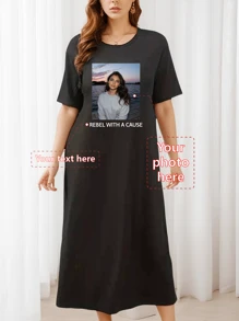 Customized Personalized Plus Size Women Clothing, Personalized Text, Photo, Customized Plus Size Summer Dress, Customize Your Birthday/Name/Greeting/Photo/Image/Pattern, Plus Size Loose Summer Dress, Birthday/Anniversary Holiday Pattern Customization, Team Uniform/Outdoor Wear/Class Uniform/Sportswear Customization, Personalized Loose Plus Size Dress, Plus Size Multi-Color Customized Women Clothing