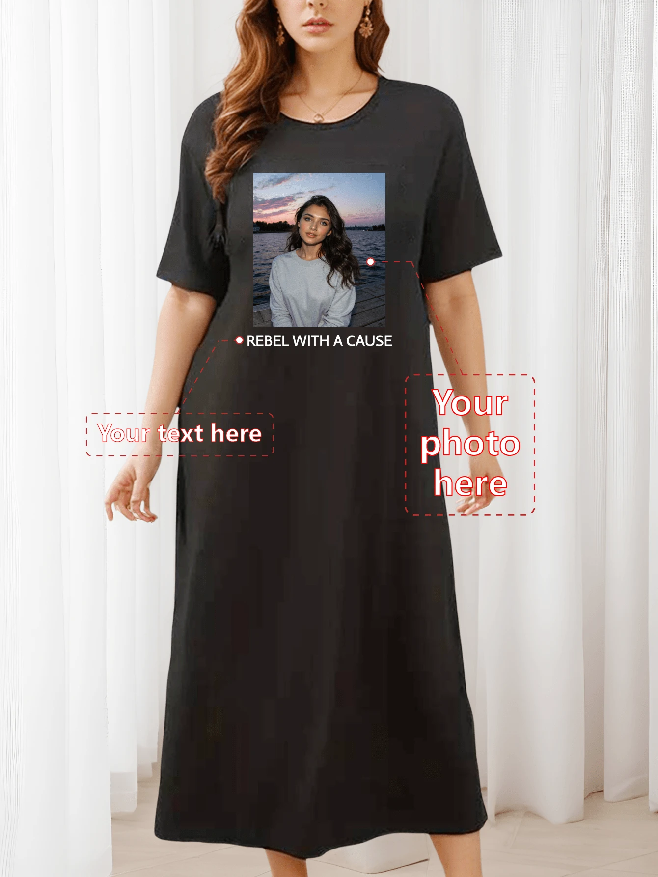 Customized Personalized Plus Size Women Clothing, Personalized Text, Photo, Customized Plus Size Summer Dress, Customize Your Birthday/Name/Greeting/Photo/Image/Pattern, Plus Size Loose Summer Dress, Birthday/Anniversary Holiday Pattern Customization, Team Uniform/Outdoor Wear/Class Uniform/Sportswear Customization, Personalized Loose Plus Size Dress, Plus Size Multi-Color Customized Women Clothing