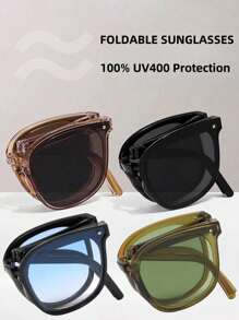 1pc Foldable Round Fashion Glasses For Women, Suitable For Daily Outfit, Photography, Shopping For Summer Beach Vacation,Outdoor,Travel