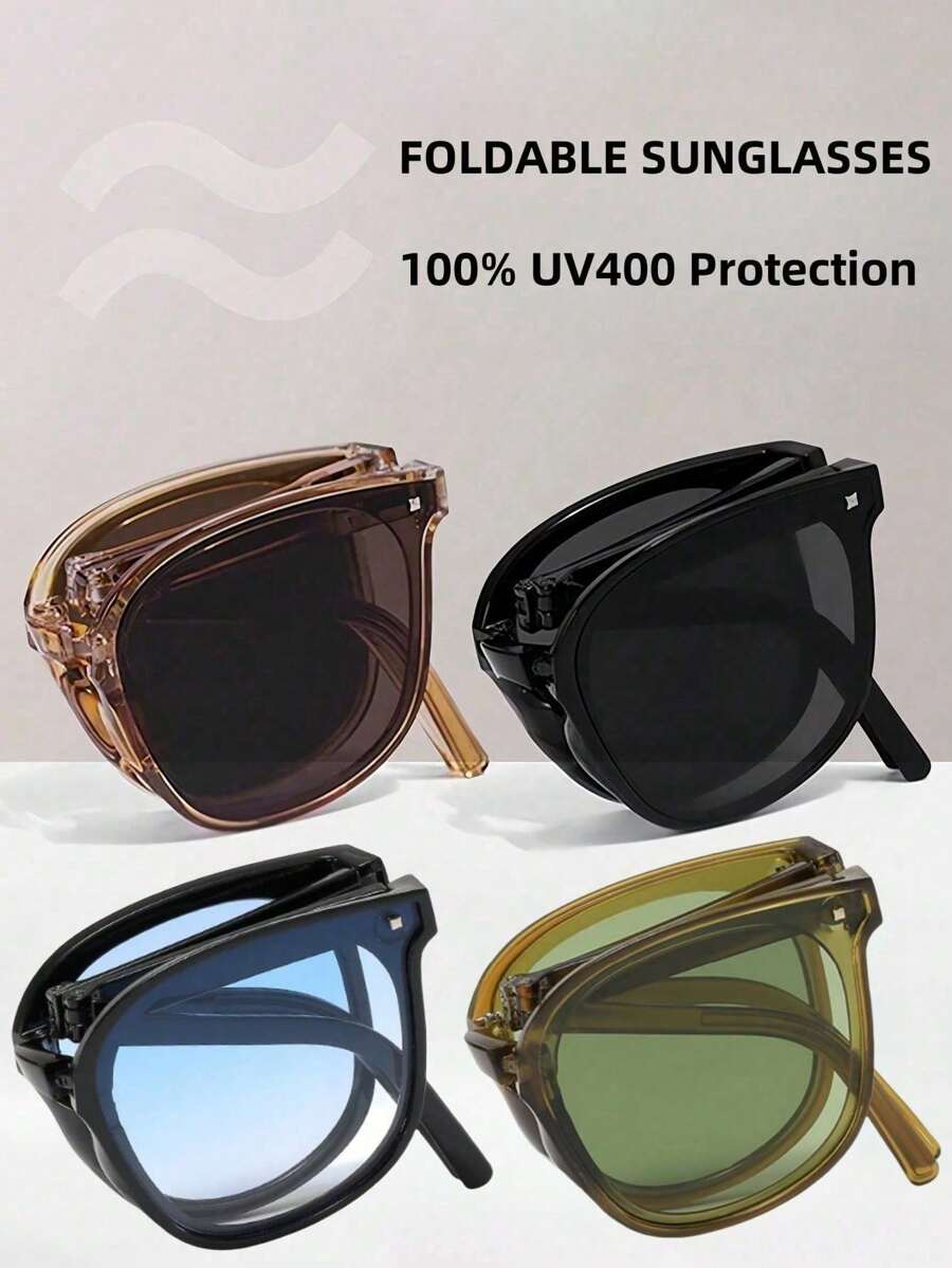 1pc Foldable Round Fashion Glasses For Women, Suitable For Daily Outfit, Photography, Shopping For Summer Beach Vacation,Outdoor,Travel